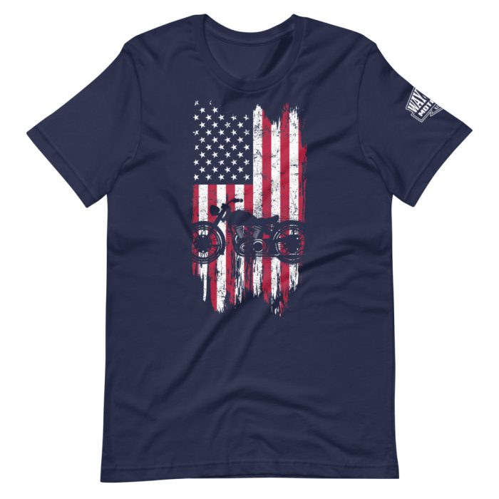 usa flag on navy motorcycle t-shirt